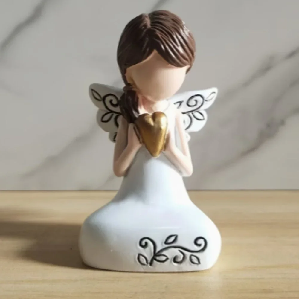 Angel of Love White Angel & Heart Resin Statue 3